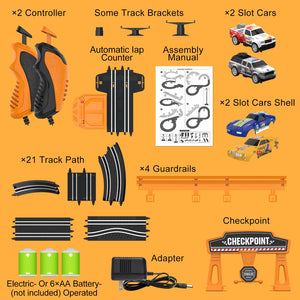 Slot Car Race Track Sets with 1:64 High-Speed Slot Cars, Battery or Electric Car Track, Dual Racing Game Lap Counter Circular