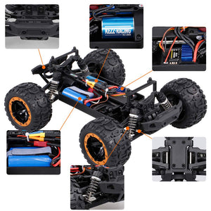 1:16 Scale Remote Control Car, 4WD 45KM/H High Speed RC Truck with Brushless Motor, 2.4GHz All Terrain (Orange)