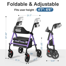 Load image into Gallery viewer, HOMLAND Foldable Rollator Walkers with Seat for Seniors, 8'' Big Wheels, 350 lb. Weight Capacity, Adjustable Handles and Seat Height, Lightweight Rolling Walker, Purple
