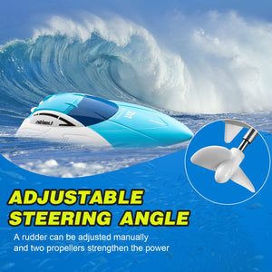 RC Boat, 2.4GHz High Speed Remote Control Boat for Pool and Lake, with 2 Rechargeable Batteries, Blue