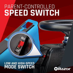 Razor Crazy Cart Shift Electric Go Kart for Kids Ages 6+ - 12V Drifting System, High/Low Speed Switch, Black/Blue