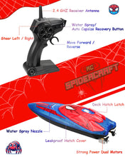 Load image into Gallery viewer, Spider Hero RC Boat, 2.4GHz Remote Control Boat with LED Lights for Kids, Pool Toy with 2 Rechargeable Batteries

