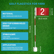 Load image into Gallery viewer, THIODOON Golf Flagstick 6ft Golf Flag and Cup for Yard Pro Detachable Golf Hole Cup and Flag for Driving Range Backyard Upgrade Anti-Rust Glass Fiber 5-Section Design with Connectors (Premium Flagstick Set -2 Pack)
