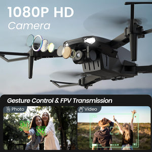 Drone with Camera for Kids Adults, WF11 1080P HD Mini Drones with FPV Transmission Foldable RC Quadcopters for Beginners, One-Key Start