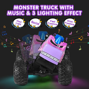 Remote Control Car, 2.4Ghz All Terrain Pony Monster Truck Toys, RC Truck with Music, 3 Lighting Effects, 360 Stunt (Pink)