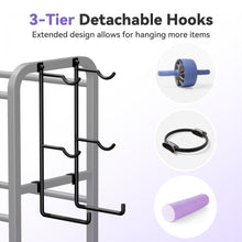 Load image into Gallery viewer, Josmimic 3-Tier Heavy-Duty Home Gym Storage Rack with Hooks and Smooth Wheels for Workout Gear
