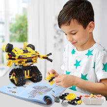Load image into Gallery viewer, 2-in-1 Build a Robot Kit,901 Pieces Remote &amp; APP Controlled Robot or Race Car, Robotic Building Blocks Toys STEM Projects
