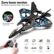 Load image into Gallery viewer, RC Helicopter Plane for Kids, 2.4Ghz Remote Control F22 Jet Fighter Airplane Quadcopter Toy Gifts, Cool Lights Stunt Roll (Blue)
