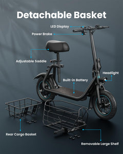 Adults Electric Scooter with Large Middle Basket, 550W Motor 18.6 MPH 20 Mile Distance, Foldable E-Scooter