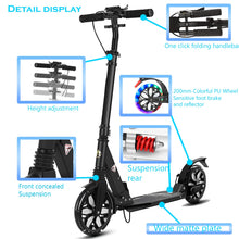 Load image into Gallery viewer, Commuter Adult Scooter 300 lbs Capacity, Big Wheels Scooters, Bearing ABEC 9, 15 lbs (Black)
