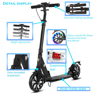 Commuter Adult Scooter 300 lbs Capacity, Big Wheels Scooters, Bearing ABEC 9, 15 lbs (Black)