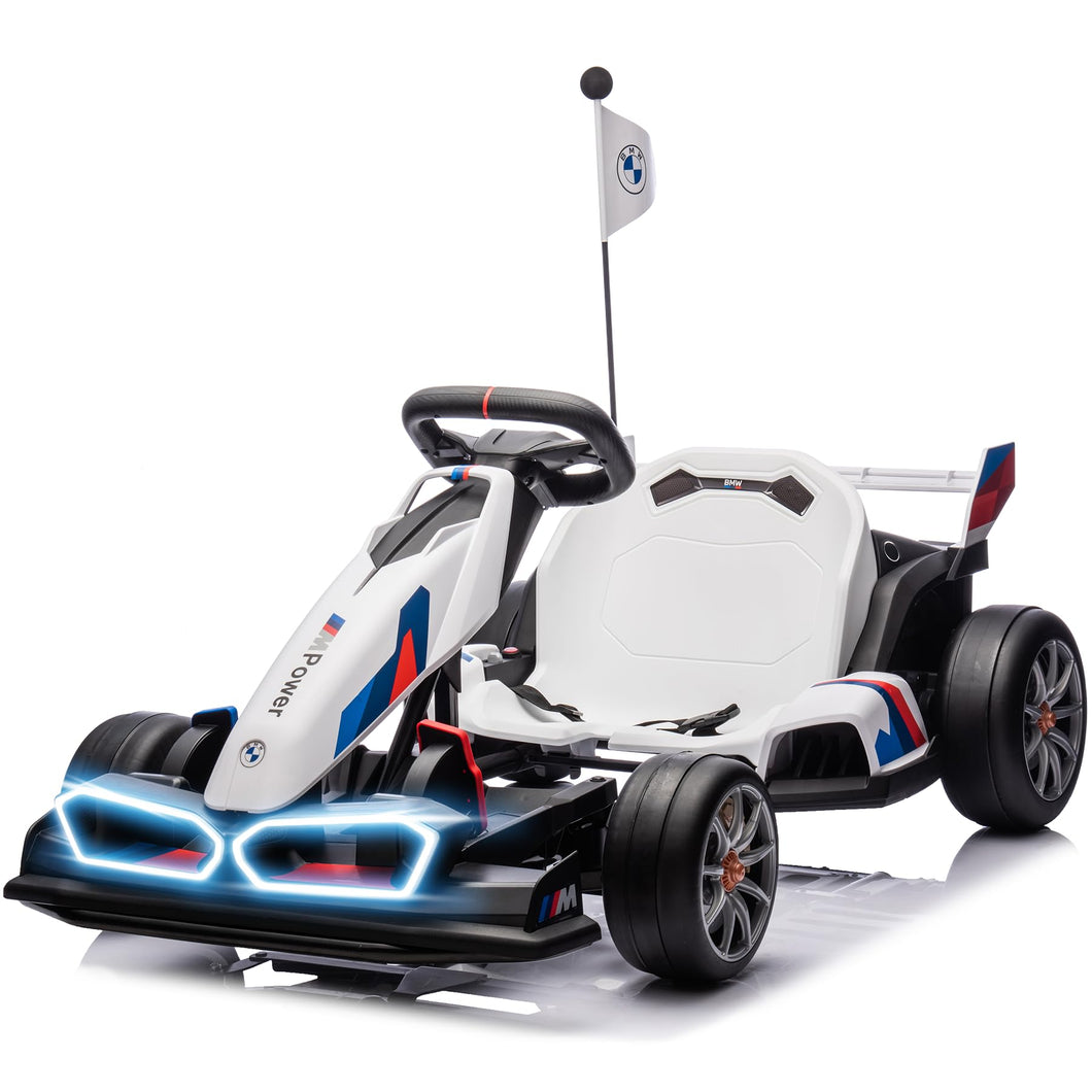 36V Licensed BMW Electric Go Kart, 7.5 MPH Drift Kart with 400W Motor, Outdoor Drift-able for 6 Years Old, White