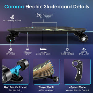 Electric Skateboards Glow in The Dark, 1200W Powerful Motor, 28MPH Top Speed, 4/6AH Battery, 16/28Miles Max Range