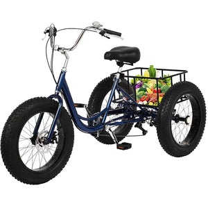 Adult Tricycles 7 Speed, Adult Trikes 20 inch 3 Wheel Bikes, Three-Wheeled Bicycles Cruise Trike with Shopping Basket