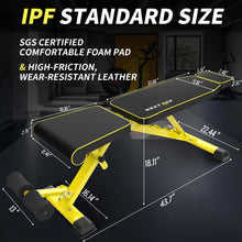 Load image into Gallery viewer, Adjustable Weight Bench,1000 LB Fast Folding Workout Bench for Home Gym Strength Training, Incline Decline Flat Utility Bench Press for Full Body Workout, Upright Storage Yellow Exercise Bench (Yellow)
