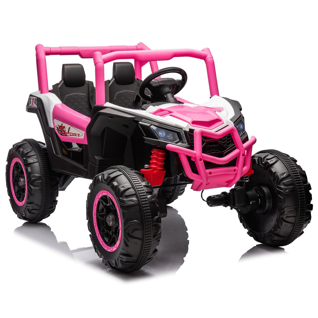 24V XL 2 Seater Ride On Car for Kids, 4WD/2WD Switchable Off-Road Utv w/Remote Control, Pink