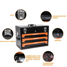 Load image into Gallery viewer, ASKVDL 439PCS Tool Set with 20 Inch Portable 3 Drawer Steel Toolbox Black Orange
