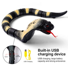 Load image into Gallery viewer, RC Snake Toy: Realistic Prank Cobra, Rechargeable, Smart Sensing, Infrared Controller for Kids/Cat (Black)

