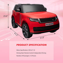 Load image into Gallery viewer, 24V 2-Seater Licensed Land Rover Ride-On Car Toy Featuring Parent Remote Control, 3 Speed Settings, Wireless Music, Red
