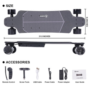 Electric Skateboard with Remote, Long Range Up to 17 Miles, 8 Ply Canadian Maple, Smooth 4-Speed Remote Controller