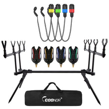Load image into Gallery viewer, Carp Fishing Rod Holder,HUIOP Adjustable Retractable Carp Fishing Rod Stand with LED Bite Alarms

