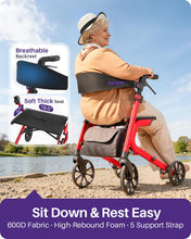 Load image into Gallery viewer, Kekoy Bariatric Rollator Walker for Seniors with Seat, 500 lbs Heavy Duty Walker, 19.5" Extra-Wide Seat, 10" All-Terrain Wheels, Adjustable Height, Foldable Rolling Walker, Hidden Brake Cables, Red
