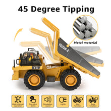 Load image into Gallery viewer, Remote Control Dump Truck Toys 9 Channel 2 Batteries RC Construction Toy Vehicles with Metal Bed Lights/Sounds
