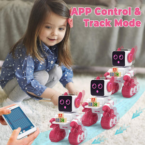 Robot Toys for Kids, Remote & APP Control Robot, Programmable Interactive Toys with Coin Bank, Smart Educational Robot (Pink)