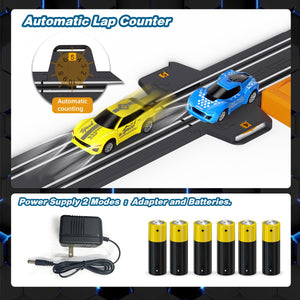 Car Race Track Sets for Boys Kids, Battery or Electric Race Car Track with 4 High-Speed Slot Cars and 2 Hand Controller