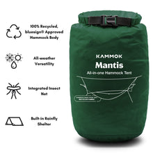 Load image into Gallery viewer, KAMMOK Mantis Hammock, All Seasons, Mosquito Net, Storage Bag, Camping, Outdoor Activities - Pine Green

