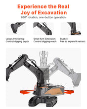 Load image into Gallery viewer, Remote Control Excavator Toy, 1:14 Scale Remote Control Digger with Metal Shovel, 22 Channel RC Excavator with Lights &amp; Sounds
