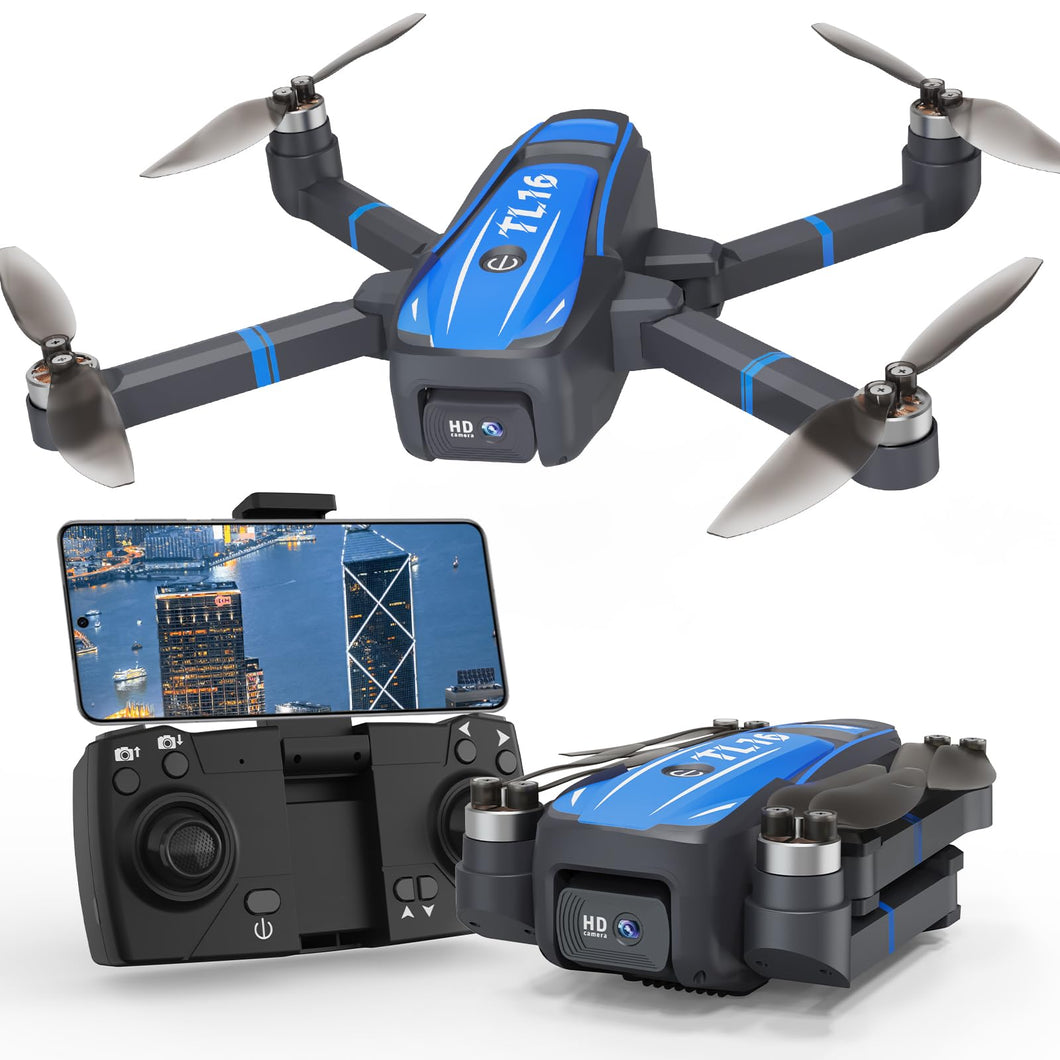 Brushless Motor Drone with 1080P Camera, FPV Drone for Adults, Optical Flow Positioning Headless Mode 90° Motorized Adjustable Lens, Blue