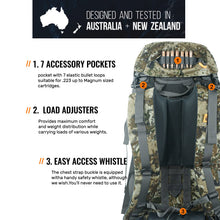 Load image into Gallery viewer, SPIKA Hunting Backpack Internal Frame for Men Waterproof Hunting Pack Camouflage with Rifle Holder Extendable 80L Capacity
