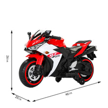 Load image into Gallery viewer, Ride on Motorcycle, 12V Kids Electric Motorcycle, Battery Operated Kids Vehicles with Hand Racing/Foot Brake/Light Wheel (RED)
