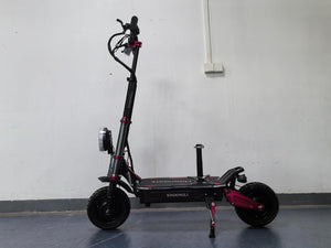 Electric Scooter with Seat, 11-inch Off-Road Tires, Dual Suspension, LED Display, Black and Red