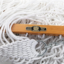Load image into Gallery viewer, Original Pawleys Island Large White DuraCord Rope Hammock – 13 ft. x 55 in., 2-Person, 450 lb Capacity, Oak Spreader Bar, Zinc-Plated Hardware, Handcrafted in the USA
