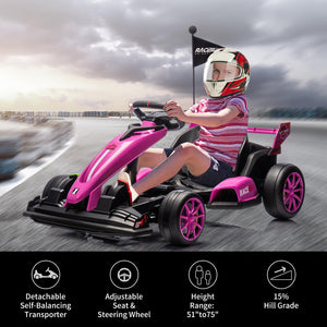 Go Kart Electric Drift Kart Car with Adjustable Seat, 24V Outdoor Ride On Toy with Variable Speed Mode, Crazy Cart for Kids 6+ Years Old