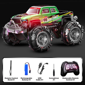Remote Control Amphibious Monster Truck, 2.4GHz Dual Control with Watch & Controller, 360° Rotating RC Car (Green)