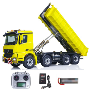 8x8 1/14 RC Hydraulic Tipper Truck Metal Construction Dumper Vehicles Model Radio Controller Front Hook Rear Hook Roof Rotating Lights
