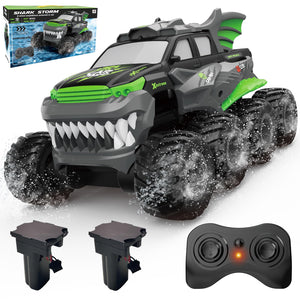 Amphibious Remote Control Car 8WD RC Monster Truck with 2 Rechargeable Batteries for Boys Age 8-12 Offroad Waterproof, Green