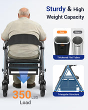 Load image into Gallery viewer, Telgome Rollator Walker with Seat, Foldable Walkers for Seniors with Seat, Thickened Frame 350 lbs Load, Height Adjustable,8'' Big Wheels, Rolling Walker,Black
