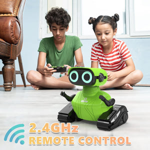 Robot Toys, Remote Control Robot Toy, RC Robots for Kids with LED Eyes, Flexible Head & Arms, Dance Moves and Music (Green)