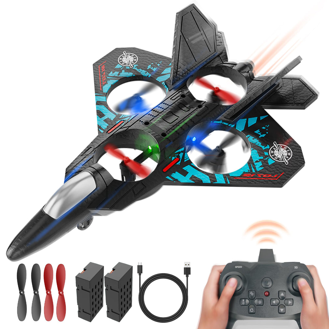 Drones for Kids | 2.4GHZ RC Plane, Remote Control Airplane, RC Helicopter, 360° Flip Fighter Jet Toy with Colorful LED Navigation Light Blue