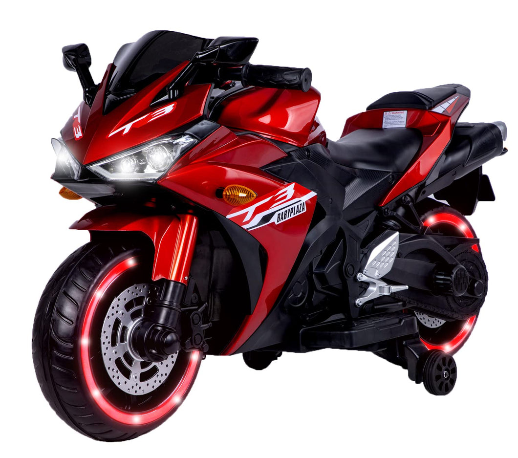 Kid Motorcycle, Kids Electric Motorcycle with Training Wheels, Ride On Motorbike (Red)