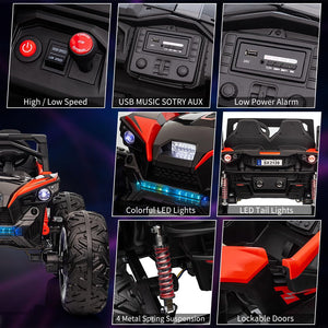 Ride On Utv Car for Kids with Remote Control, 24V 2 Seaters 10AH Battery, 4WD Powerful Motors with 17" Eva Wheels, Red