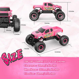 Double E Raptor F150 RC Car 4WD 2 Motors Monster Trucks for Girls, 11 Inches Off Road Crawler Vehicle Truck Toy-Pink