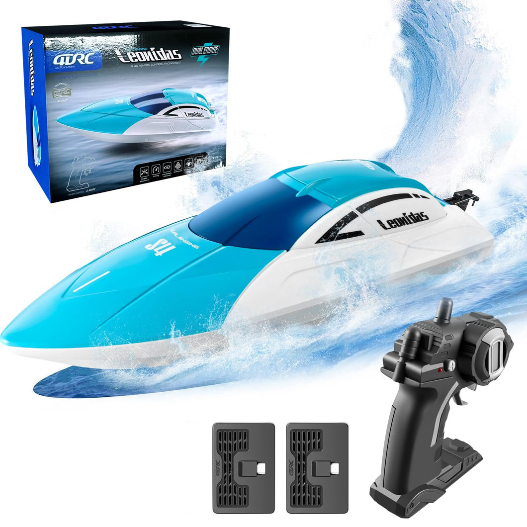 RC Boat, 2.4GHz High Speed Remote Control Boat for Pool and Lake, with 2 Rechargeable Batteries, Blue