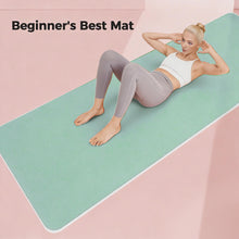 Load image into Gallery viewer, Keep 72" x 24" TPE Yoga Mat Non Slip, 1/4 Inch (6mm) Exercise Mat for Home Workout, Gym, Yoga, Pilates &amp; Stretching with Carrying Strap, Oat White, Mint green
