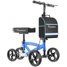 Load image into Gallery viewer, BlessReach Steerable Knee Scooter Deluxe Medical Scooter for Foot Injuries Compact Crutches, with Dual Rear on-Wheel Brake and Shock Absorption Under The Knee pad（Blue）
