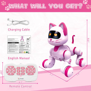 Remote Control Robot Cat, Programmable RC Smart Cat with Touch Sensing, LED Eyes Dance & Music Walking Pets